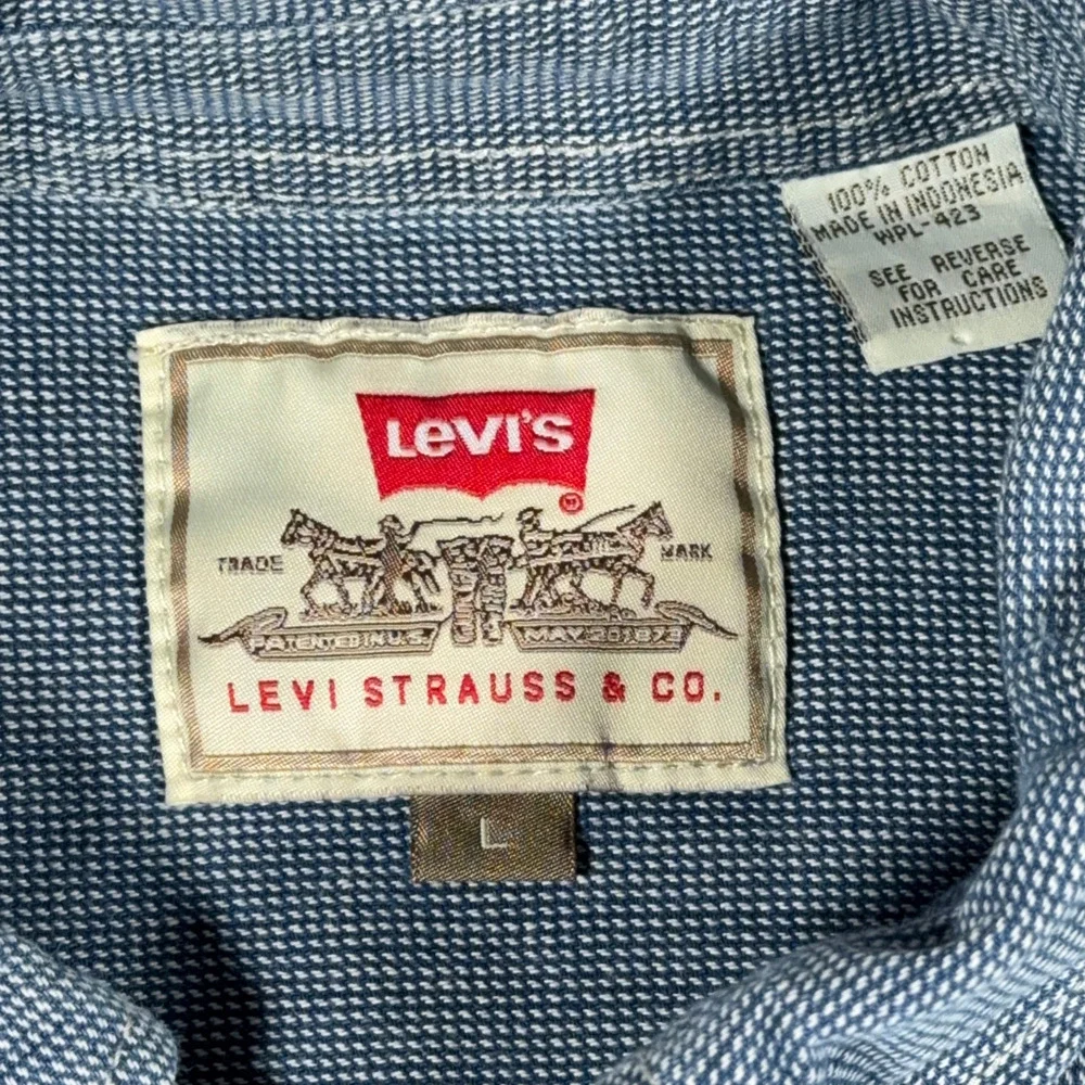 Vintage Levis Shirt Adult LARGE Blue White Houndstooth Check Cotton Grunge 90s